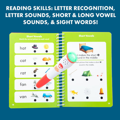 Educational Insights Hot Dots Kindergarten Essentials: Reading & Math Workbook - Kindergarten Workbooks with Interactive Pen, Homeschool Learning Books, Build Reading Fluency and Math Skills, Ages 5+