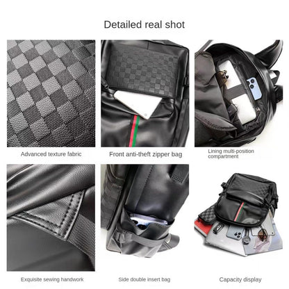 WDEKDAI Leather Backpack School College Bookbag Leisure Business Travel Hiking Rucksack,Suitable for 15.6-inch laptop pack (2)
