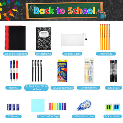 Gilprop 81 Pcs School Supply Kit with Backpack Back to School Supplies Bundle Bulk School Essentials for Elementary Middle High School Students Includes Folders Notebooks Pencils and More(Black)