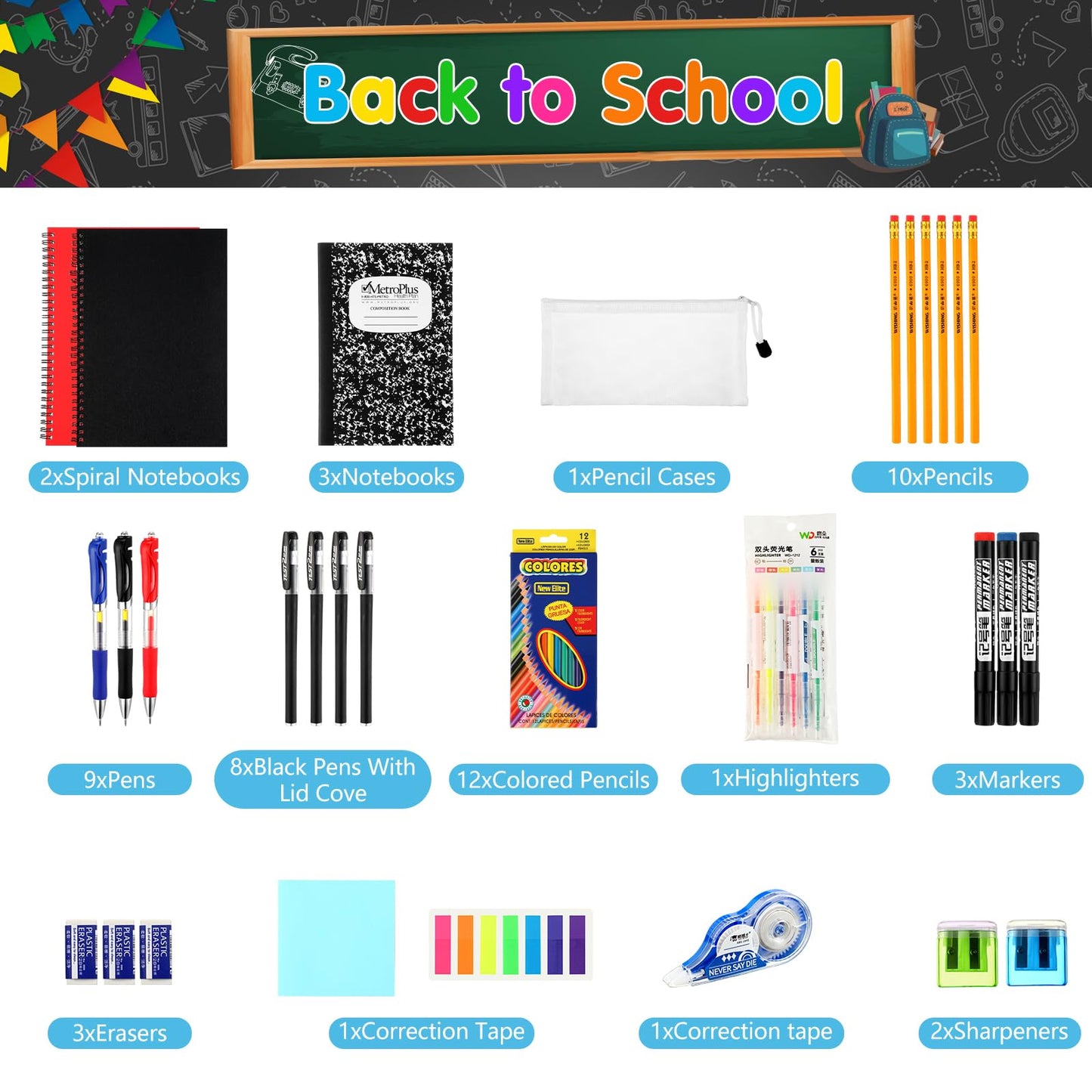 Gilprop 81 Pcs School Supply Kit with Backpack Back to School Supplies Bundle Bulk School Essentials for Elementary Middle High School Students Includes Folders Notebooks Pencils and More(Light Blue)