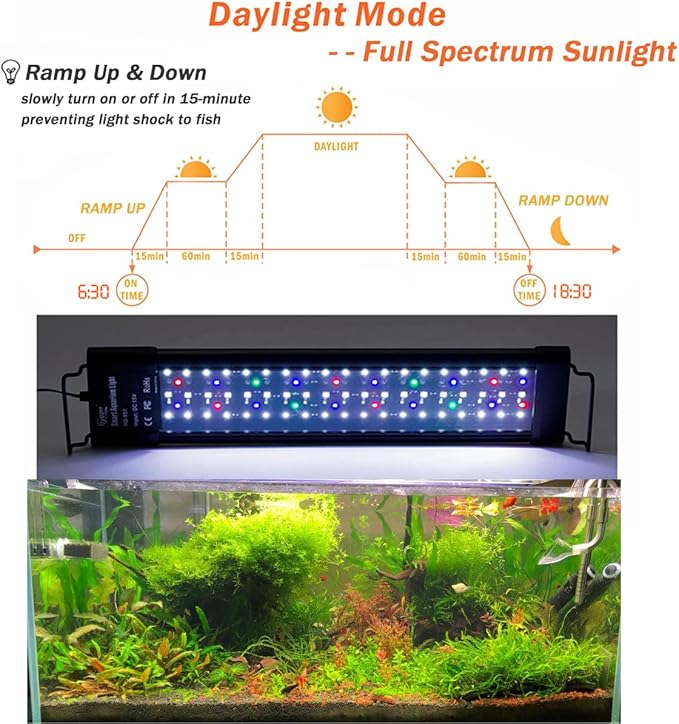 hygger Auto On Off LED Aquarium Light 24-30 Inches Dimmable 7 Colors Full Spectrum Fish Tank Light Fixture for Freshwater Planted Tank Build in Timer Daylight Moonlight & DIY Mode