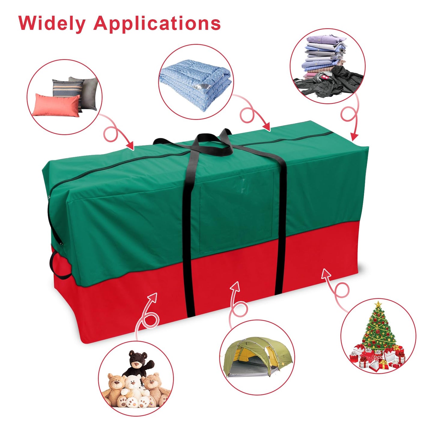 Christmas Tree Bag,Fits Up 10 Ft Tall Artificial Trees,600D Oxford Material,Heavy Duty Tree Bag,Dampproof Storage Bag with Durable Reinforced Handles & Dual Zipper&Transparent Pocket