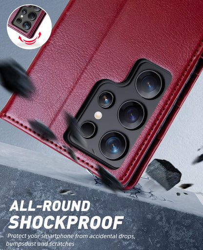 OCASE Compatible with Galaxy S24 Ultra 5G Wallet Case, PU Leather Flip Folio Case with Card Holders RFID Blocking Kickstand [Shockproof TPU Inner Shell] Phone Cover 6.8 Inch (2024), Red