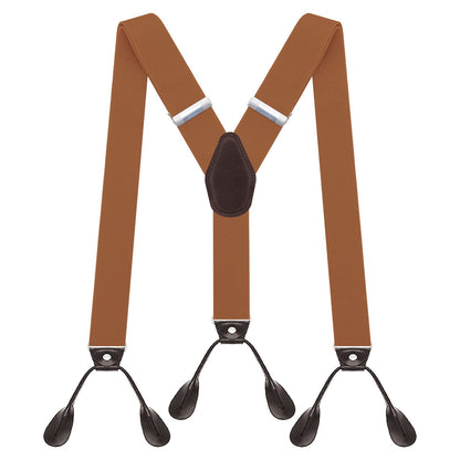 AYOSUSH Button End Suspenders for Men Leather Brown Soild Color Classic Business