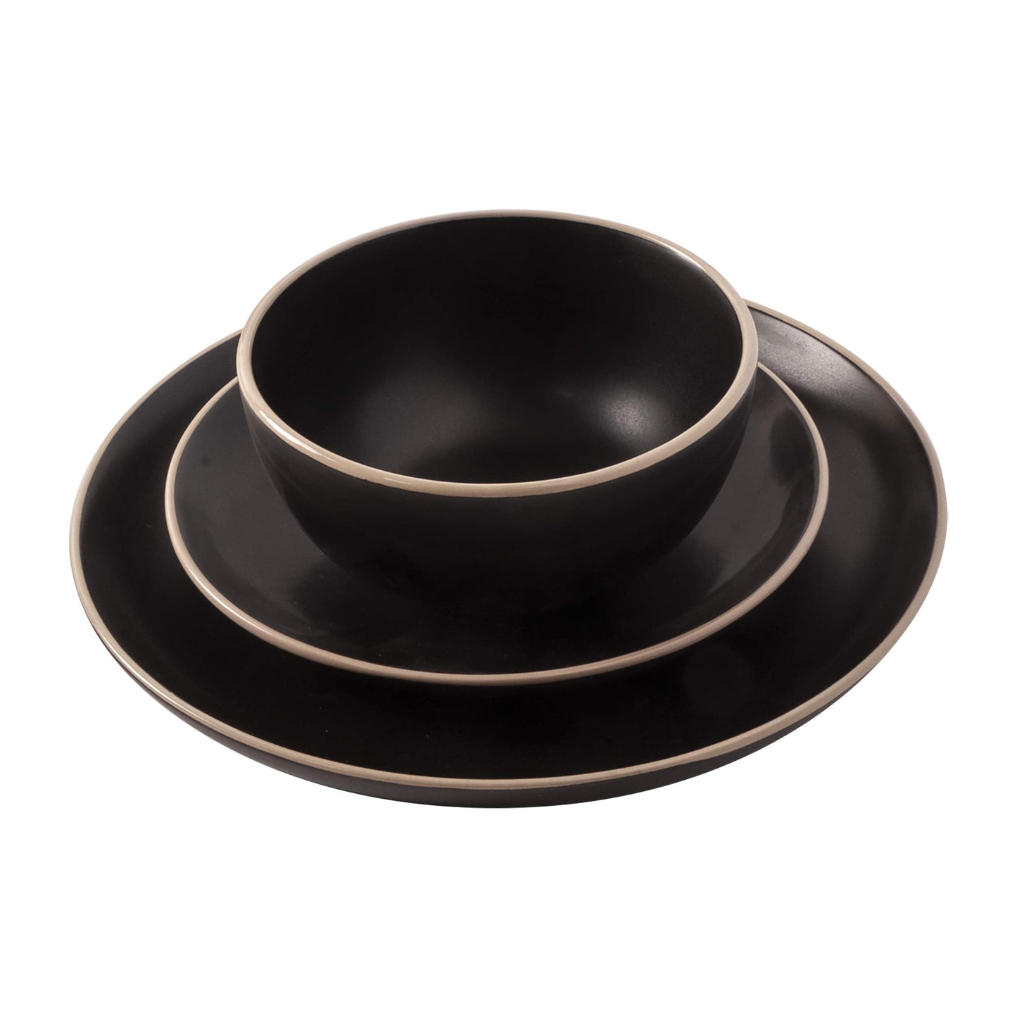 Gibson Home Queenslane 16 Piece Double Bowl Plates and Bowls Dinnerware Sets - Matte Blue