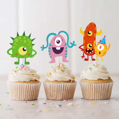 umoni 36pcs Little Monster Cupcake Toppers, Green, Baby Shower, Birthday Decorations for Kids Party