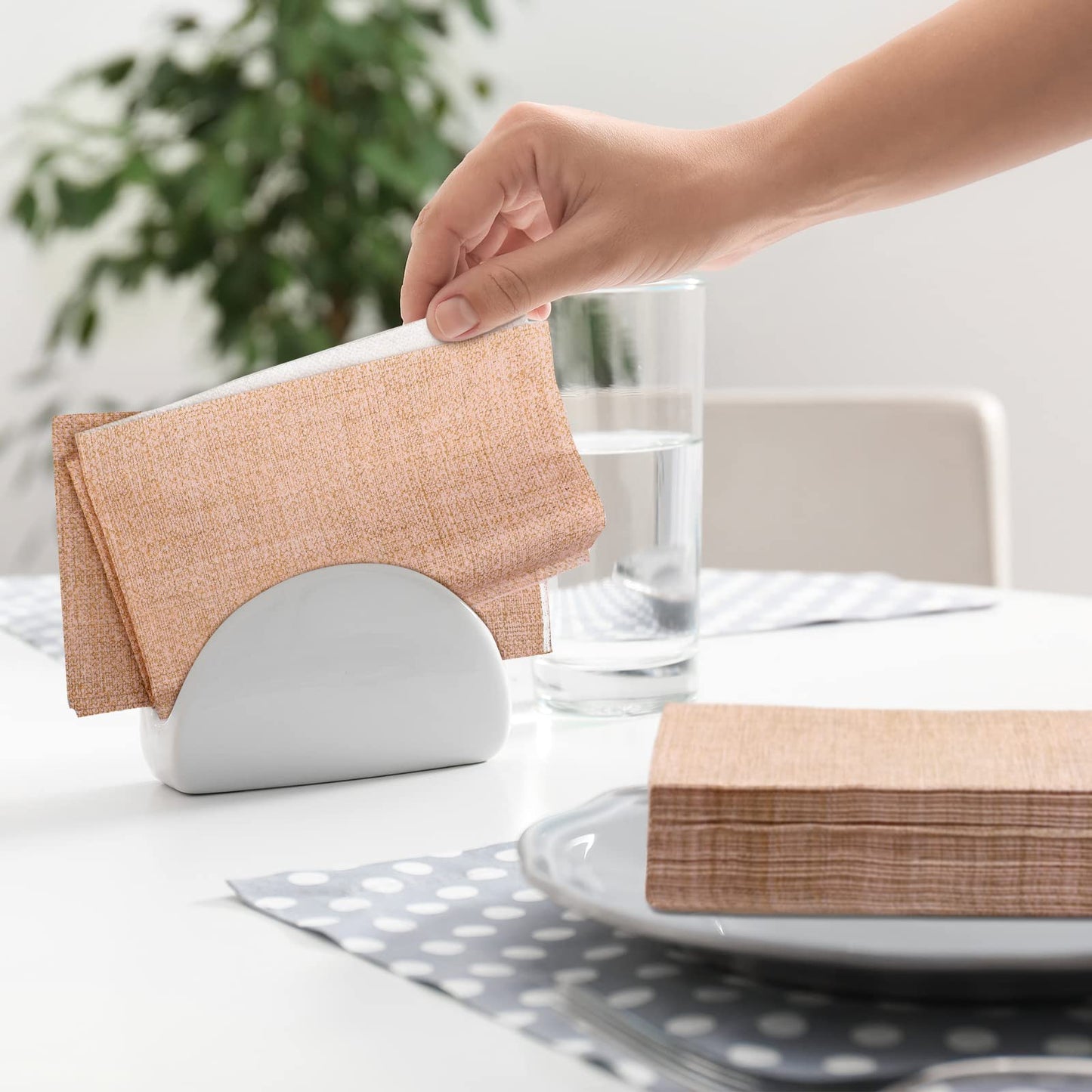 Perthlin 100 Pcs Burlap Paper Napkins Disposable Dinner Napkins 13''x16'' Burlap Print Decorative 2 Ply Rustic Cloth Like Paper Napkin for Bathroom Wedding Birthday Cocktail Party