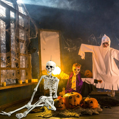 Abakuku 5.4 ft Posable Halloween Skeleton Decorations,Human Bones for Halloween Party with Movable Joints,for Haunted Houses, Front Lawn, Graveyard Props