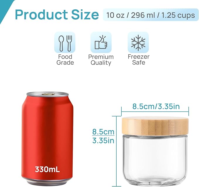 Vtopmart 8 Pack 10oz Glass Overnight Oats Containers with Bamboo Lids, Portable Wide Mouth Glass Jars Leak Proof, Reusable Food Storage Containers for Meal Prep, Jam, Sauce, Salad Dressing, and Snacks