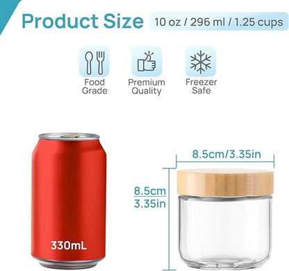 Vtopmart 8 Pack 10oz Glass Overnight Oats Containers with Bamboo Lids, Portable Wide Mouth Glass Jars Leak Proof, Reusable Food Storage Containers for Meal Prep, Jam, Sauce, Salad Dressing, and Snacks