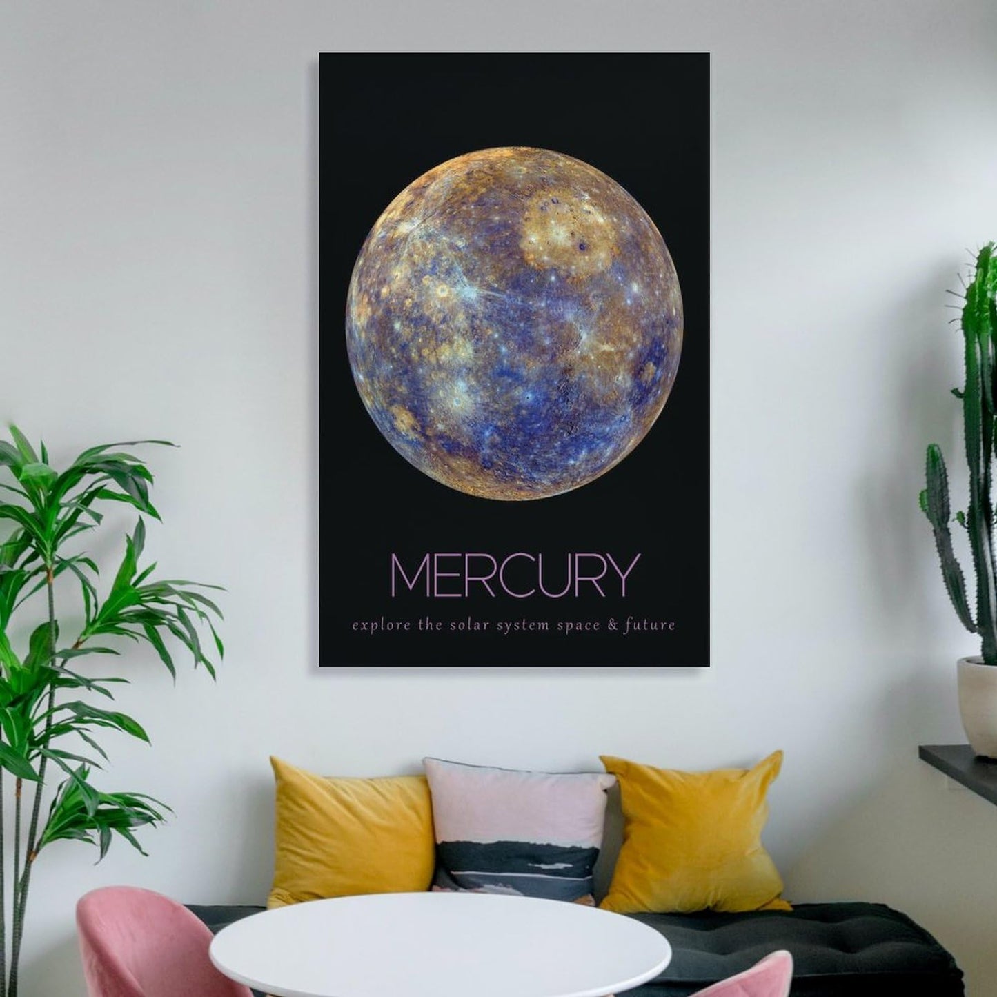 LGDSBHH Minimalist Mercury Solar System Canvas Wall Art - Educational Space Planet Poster - Science Classroom & Kids Bedroom Decor - 12x18 Inch (Unframed)