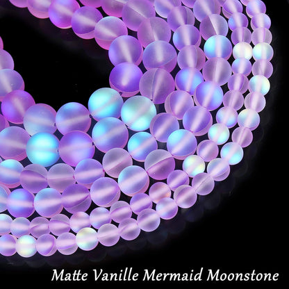 Matte Purple Aurora Crystal Glass Beads, 10MM Frosted Glitter Shining Mermaid Round Loose Beads, Rainbow Holographic Synthetic Moonstone for Jewelry Making DIY Bracelet