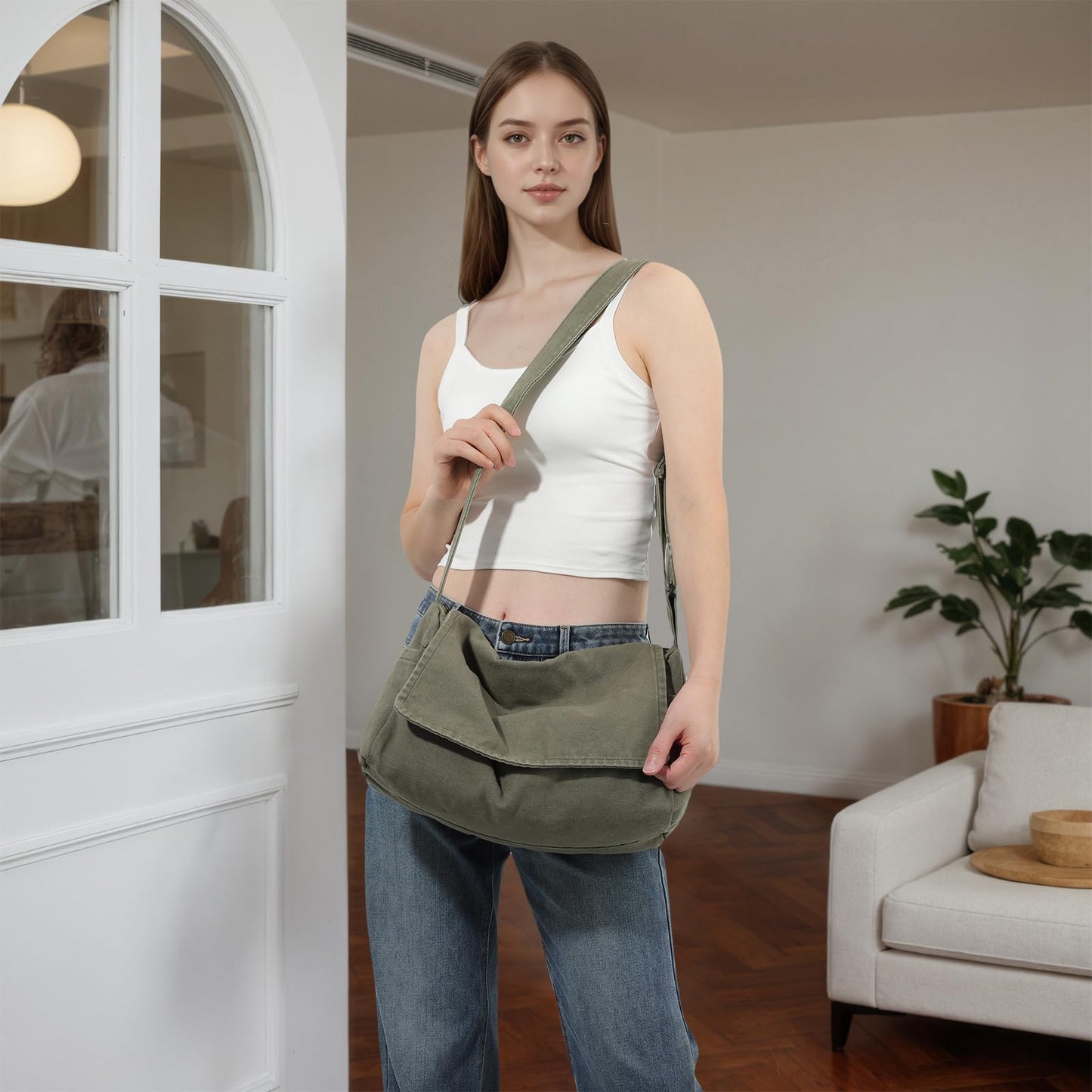 Freie Liebe Canvas Messenger Bag for Women and Men Casual Satchel Crossbody Shoulder Sling Bags