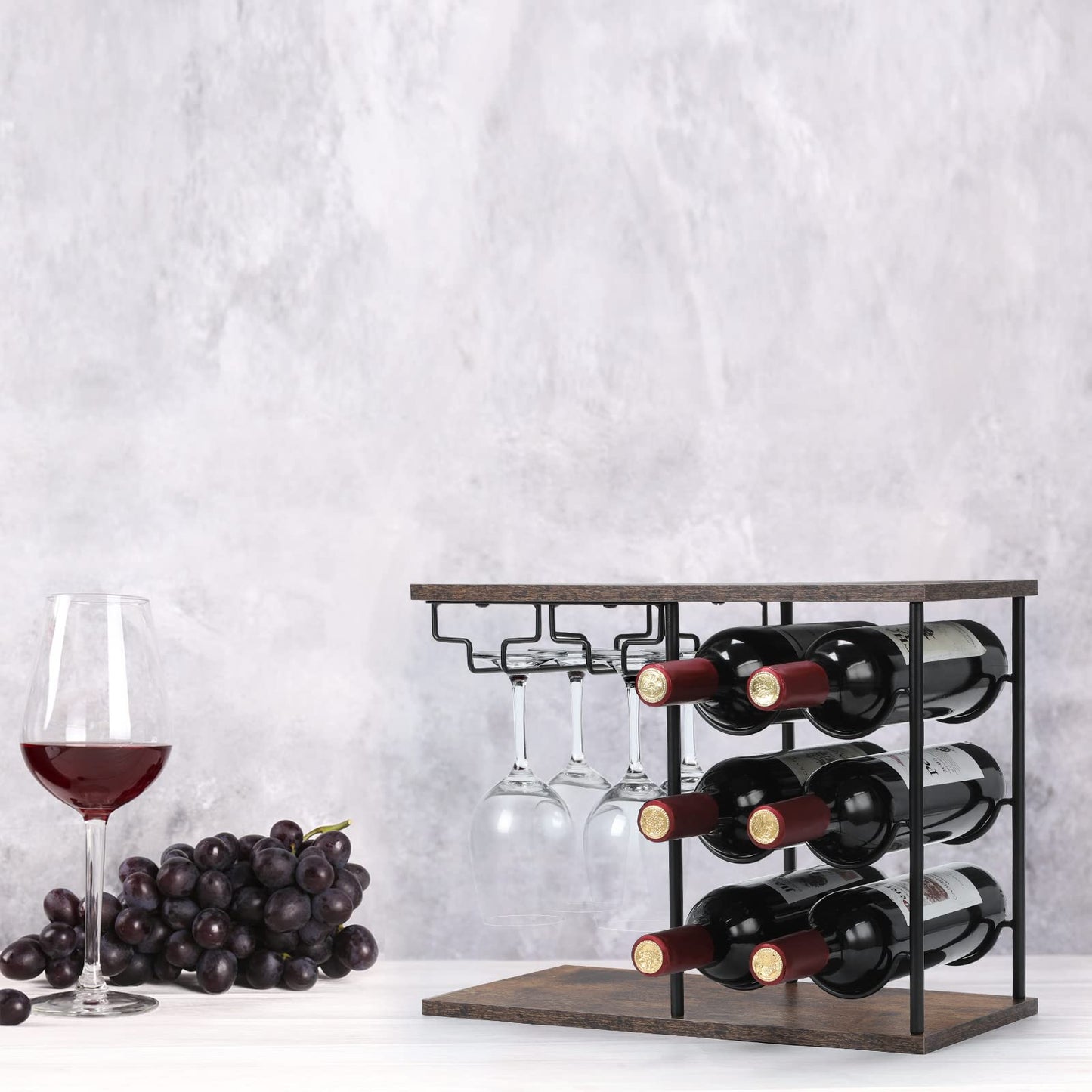 MOOACE Countertop Wine Rack, Wine Bottle Rack with Glass Holder