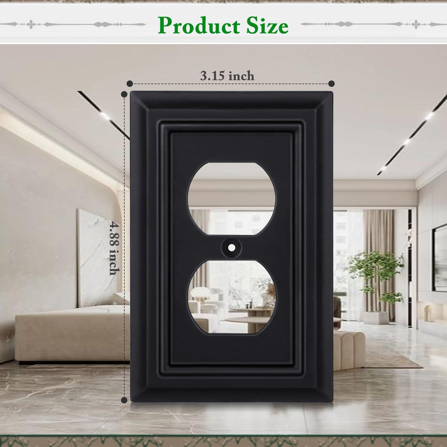 Matte Black Decorative Outlet Covers Wall Plates, Bamboo Fiber Light Switch Covers, Natural Material Electric Receptacle Switch Plate Outlet Cover of various styles (1 Gang Duplex 4 Pack)