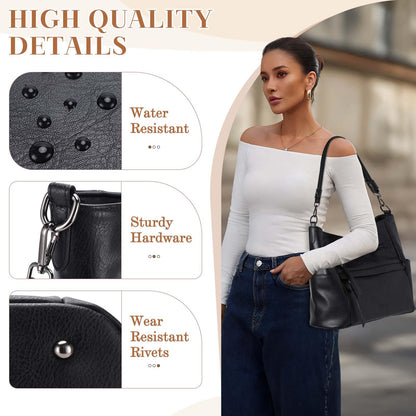 VASCHY Hobo Bag for Women, Roomy Leather Shoulder Purse with Wallet Set, Tote Bag with Guitar Strap, Ideal Gift for Women