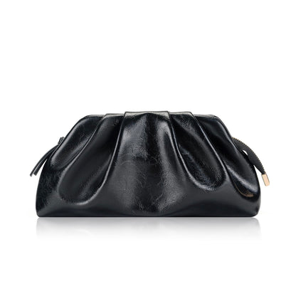 Milisente Clutch Purses for Women Shiny PU Leather Pleated Evening Clutch Bag With Shoulder Strap for Formal Wedding Prom (Black)