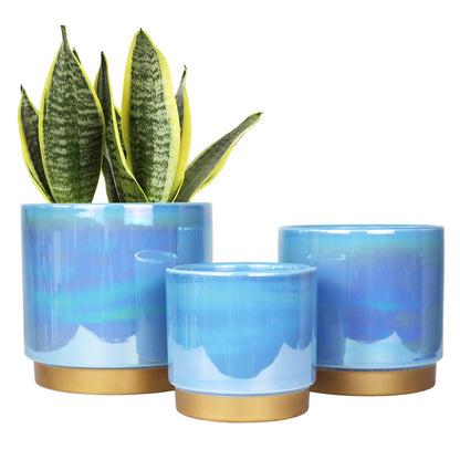 Gepege Ceramic Pots for Plants, Rainbow Pearl Glaze Planter with Drainage Hole, 6.0 inch+5.0 Inch+4.0 Inch. Indoor-Outdoor Large Round Succulent Orchid Flower Pot