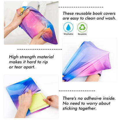 Feela 7 Pack Neon Pattern Jumbo Fabric Book Covers, Washable Durable Reusable Nylon, Stretchable for Hardcover Textbooks & Notebooks up to 9'x11'