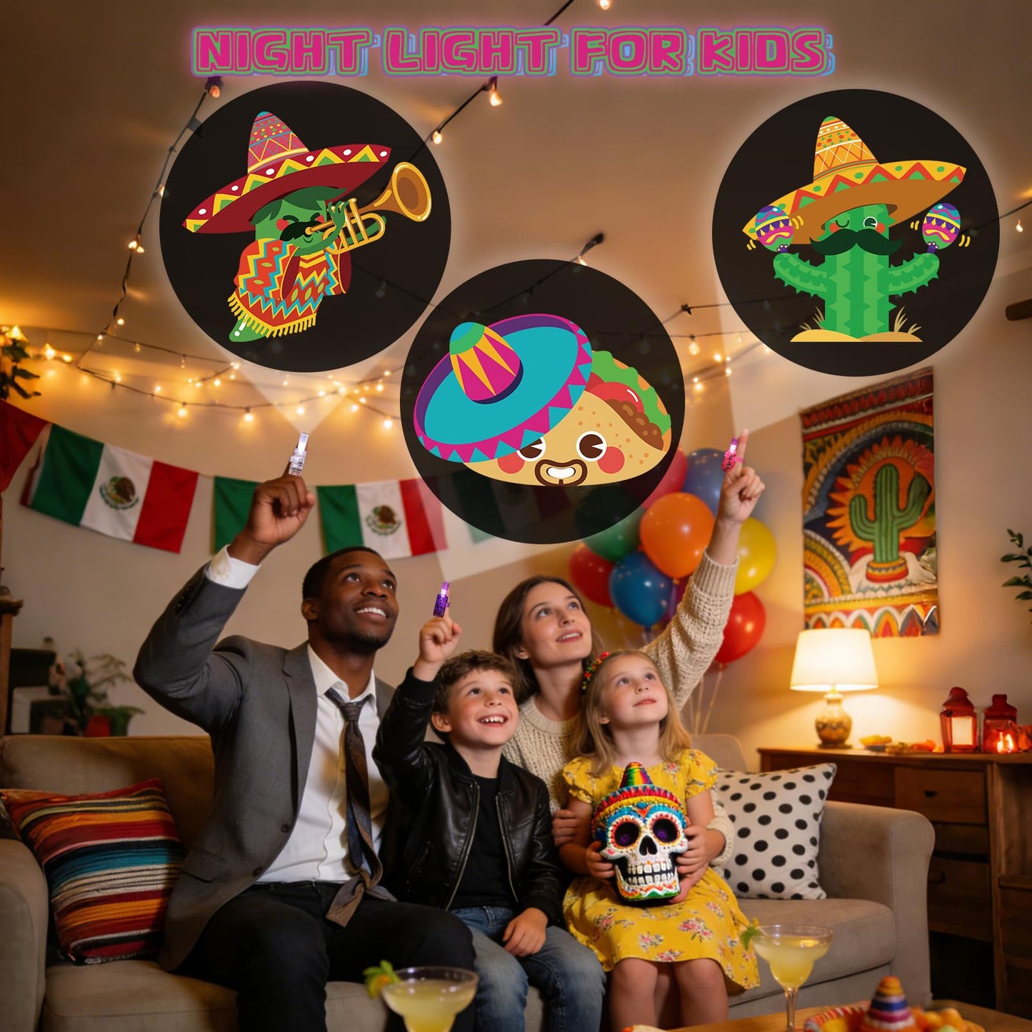 Sauyoza 36 Pack Mexican Party Favors LED Finger Lights Bulk, Cinco de Mayo Party Goodie Bags Fillers, Glow in the Dark Mexican Party Supplies, Classroom Treasure Box Rewards