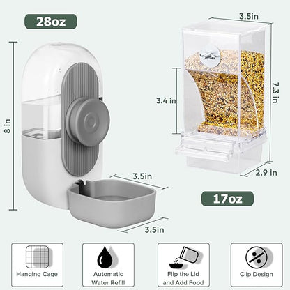 Lemtrflo No Mess Bird Feeder & Water Dispenser Set - Automatic Feeding & Hydration, Parakeet Cage Accessories for Parrots, Cockatiels, Finches, Lovebirds & Budgies
