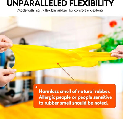 Vgo... 5-Pairs Reusable Household Gloves, Rubber Dishwashing gloves, Extra Thickness, Long Sleeves, Kitchen Cleaning, Working, Painting, Gardening, Pet Care (Size M, Yellow, HH4601)