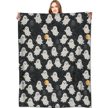 VODRM Cute Ghost Blanket Halloween Fall Holiday Decor Gothic White Spirit Witch Throw Gifts for Kids Lightweight Soft Fleece Moon Bat Witchy Blankets for Horror Spooky Goth Decoration 50x60in