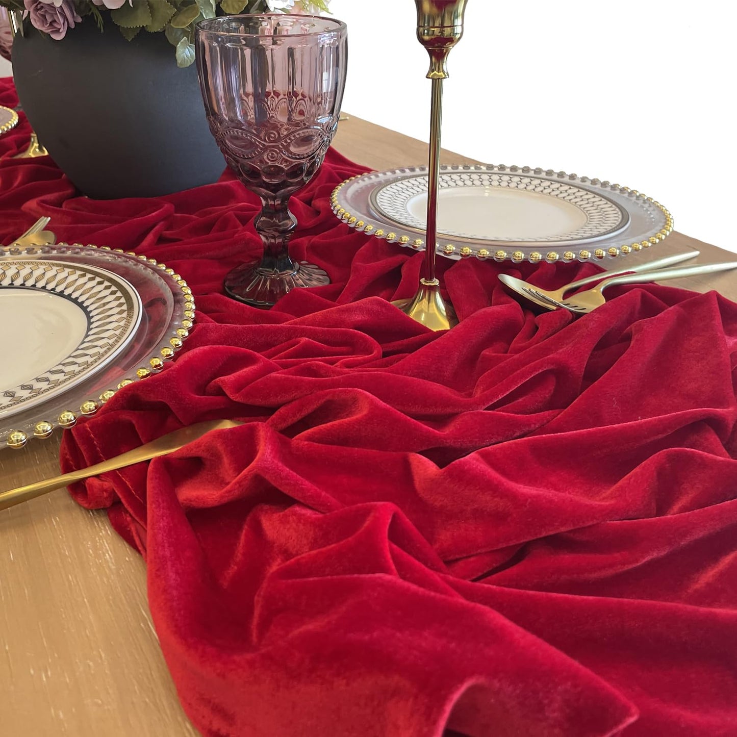 BTF HOME Velvet Table Runner, 10ft Luxurious Wedding Reception Decorations Soft Velvet Fabric Table Linen Overlay for Party (20 x 120 inch, Red)