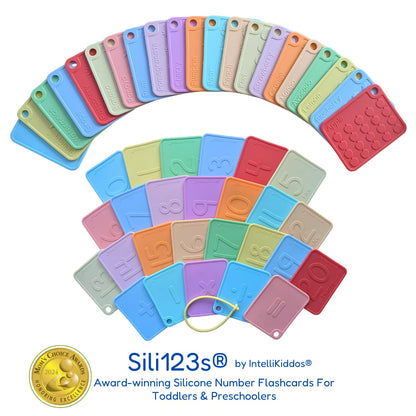INTELLIKIDDOS Sili123s Number Flash Cards, Non-Toxic Silicone Number Flash Cards for Toddlers 1-3, Montessori Sensory Fruits Counters Math Manipulatives Flashcards, Dishwasher Safe Baby Cards