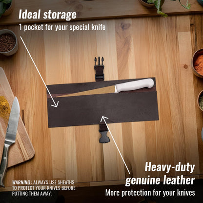 Under NY Sky Genuine Leather Knife Roll Case - 1 Slot - Real Leather Pouch - Portable Bag for Cooking Tools, Utensils, Cutlery Knives, Brushes - Chefs, Kitchen, Travel, Gift - Brown L