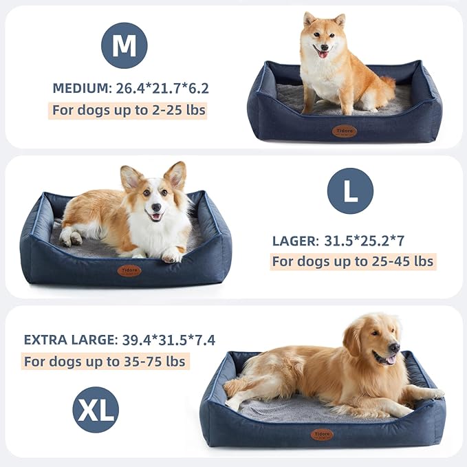 Tidore Orthopedic Dog Beds for Small Dogs, Durable Egg Crate Foam Sofa Dog Bed with Washable Removable Cover, Waterproof Lining, Pet Bed for Medium Dogs, Navy