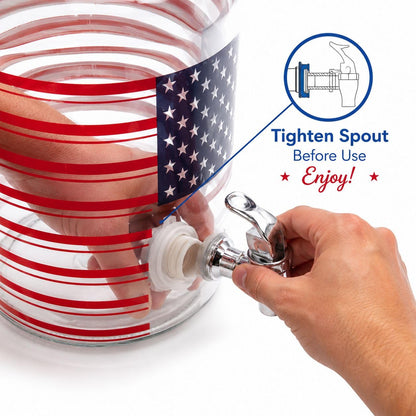 1 Gallon Glass Drink Dispenser with Spigot – 250 anniversary American Flag Beverage Dispenser, Leak-Proof, Airtight Lid, Large Mouth, Perfect for Parties, BBQs, Indoor & Outdoor Use, Hand Wash Only.