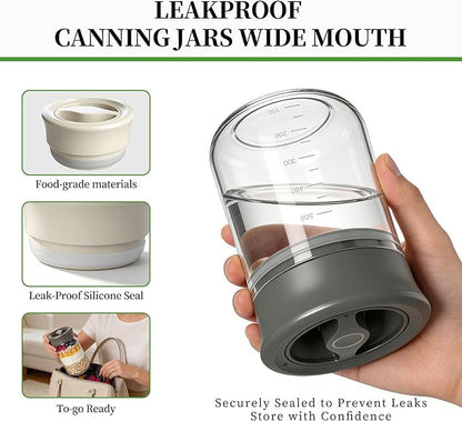 Glass Overnight Oats Containers with Lids - 2 Pack Airtight Food Storage Containers with Twist Lock, Coffee Canister, Leakproof Canning jars Wide Mouth for Chia Pudding & Yogurt, Tea