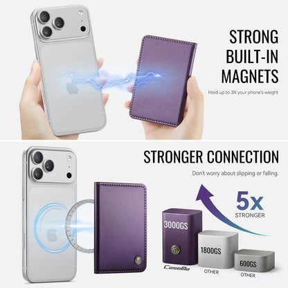 XIMAND Magnetic Wallet Card Holder with RFID Protection, PU Leather Slim Wallet, Strong Magnet Attachment for iPhone 18/17/16/15/14/13/12 Series Pro Max Plus Mini-Purple