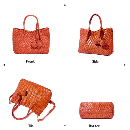 OUYGZOU Woven Tote Bag for Women, Hobo Bag for Work, Large Beach Travel Handbags and Purses, Retro Shoulder Bag, Shopping Bag (Orange, Medium)