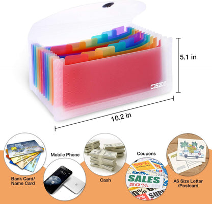 2 Pack 13-Pockets Expanding Accordion File Folder Mini Organizer Wallet for Storage Invoice/Receipt/Cards/Coupon/Tickets