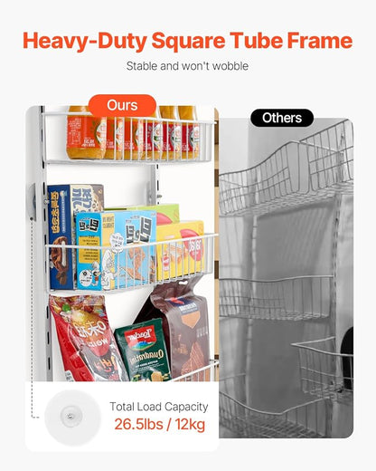 VEVOR Over the Door Pantry Organizer, 8-Tier Pantry Organization and Storage, Heavy-Duty Steel Hanging Spice Rack, Adjustable Wall Seasoning Shelves, for Home Kitchen Laundry Room Bathroom, White