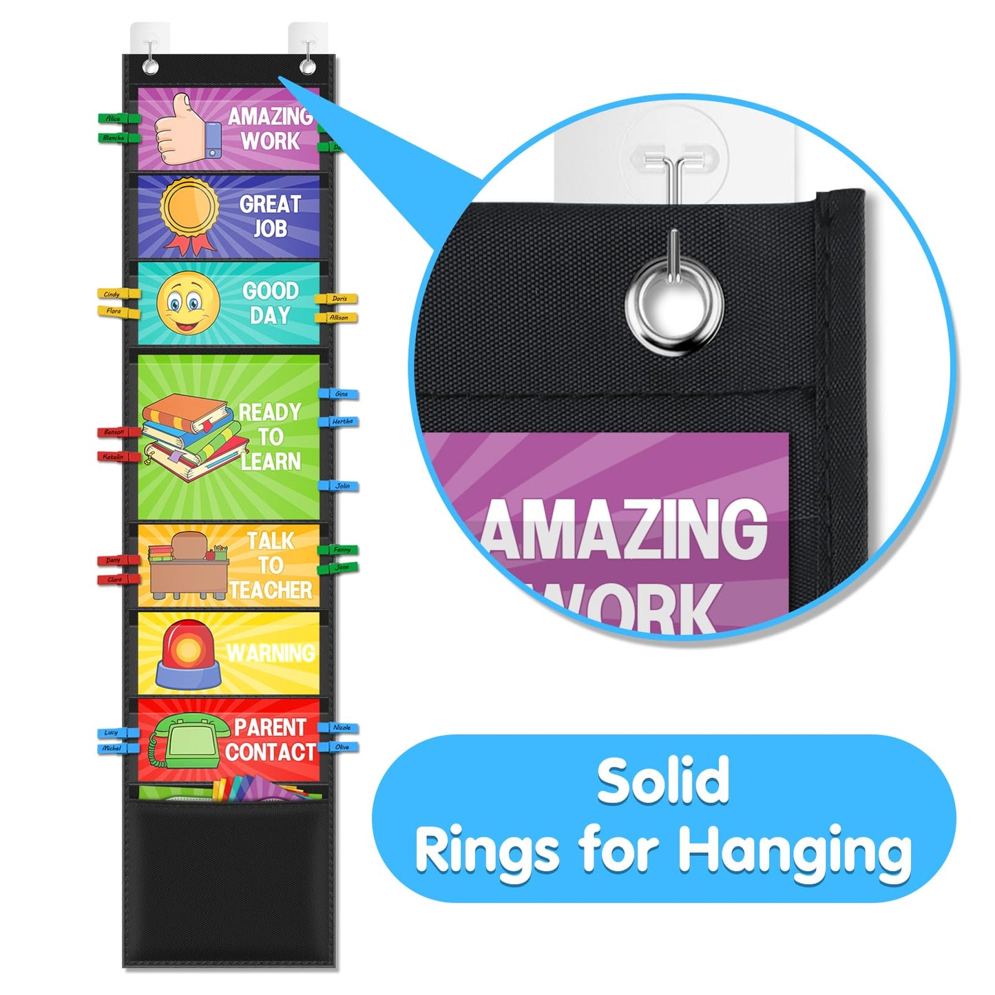 Behavior Chart for Classroom Management with Clips & Pockets - Student Reward System for Kids - Learning Tools for Preschool, Elementary & Homeschool