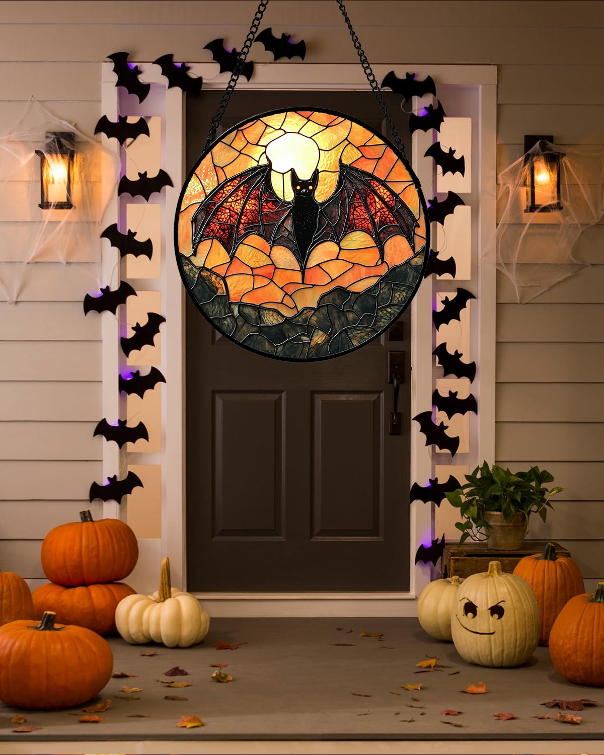 AMDERVEN Stained Glass Window Hanging, Black Bat Sun Catcher for Door Home Decor Animal Suncatcher Christmas Mother's Day Birthday Gifts for Women Men Mom and Nana 11.8 in