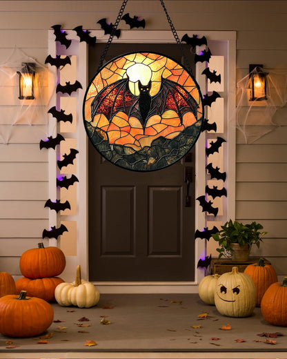 AMDERVEN Stained Glass Window Hanging, Black Bat Sun Catcher for Door Home Decor Animal Suncatcher Christmas Mother's Day Birthday Gifts for Women Men Mom and Nana 11.8 in