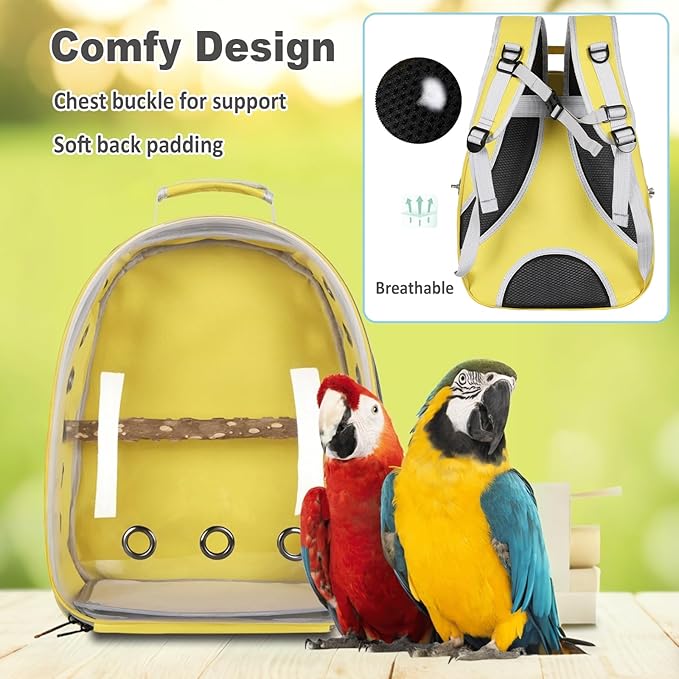 Bird Carrier Backpack with Wood Perch, Transparent Bird Travel Cage, Portable Pet Carrier Backpack, Breathable Hangbag for Vet Transport Camping Hiking (Blue)