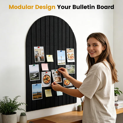 Sawnfay Arched Felt Bulletin Board(Black), 35"x24" Large Wall Decor, 6 Pcs Self-Adhesive Tiles with Push Pins, Felt Cork Board Alternative for Home Office Classroom