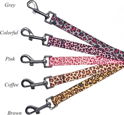 Dog Collar Leash Set, Leopard Pattern, Polyester Material, Adjustable Collar and 5ft Matching Leash, for Large Dogs.(L, Brown Leopard)