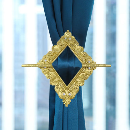 Mewutal 2 Pack Gold Curtain Tiebacks Square Curtain Holdbacks Plastic Curtain Clips Buckle Drapery Holdbacks Crystal Drapery Tiebacks for Home Window Decoration, with Fixing Rod (Gold Rhombus)