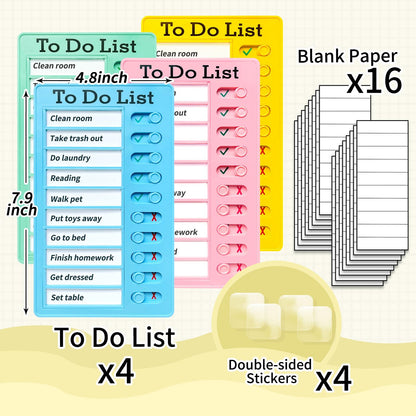 4 Pieces Chore Chart for Kids Multiple Kids - Sliding Routine Chart: Reusable to Do List, RV Checklist, Planning Board, Visual Schedule, and Reminder (bluepinkgreenyellow)
