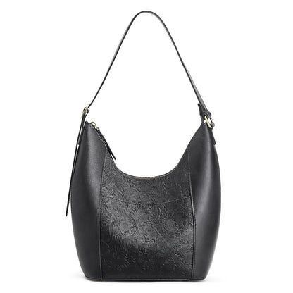 S-ZONE Leather Shoulder Bag for Women Hobo Bag Top Handle Handbag Satchel Purse Rose Pattern