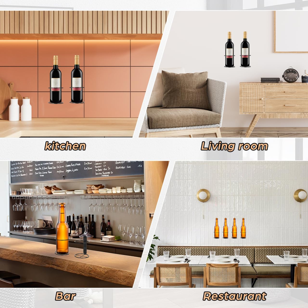 Veemoon 2pcs Wall Mounted Wine Rack Iron Single Wine Wall Holder Single Bottle Display Stand Hanging Beer Organizer Shelf Beverages Liquor Storage Bracket for Home Kitchen Bar Decor and Save Space