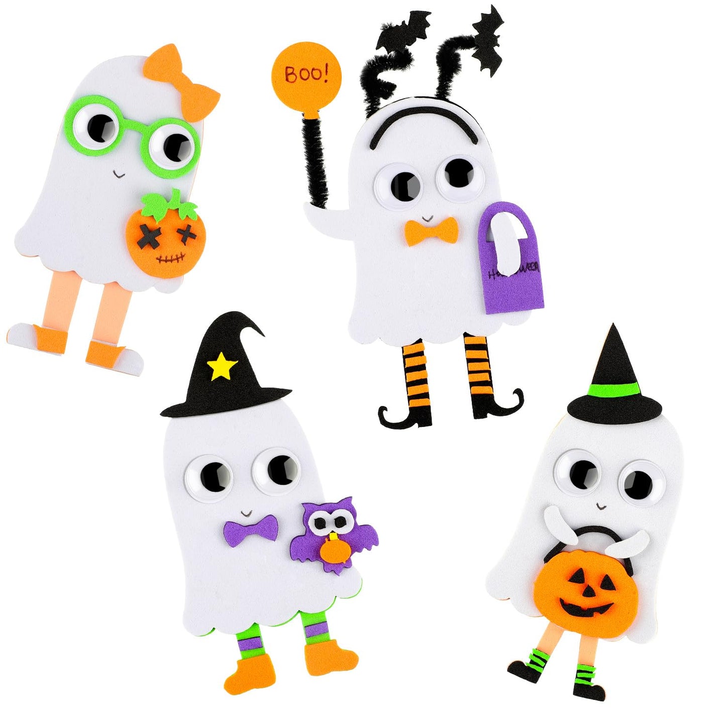 12 Pieces Foam Ghost Magnet Craft Kit Halloween Refrigerator Magnets DIY Self Adhesive Foam Magnet for Halloween Party Decorations