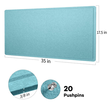Lightomorrow Bulletin Board, 35 x 17 1/2 inches Felt Board - Decorative Pin Board, Cork Board Alternative for Wall, Foldable Self-Adhesive Vision Board Prayer Board with 20 Pushpins-Turqoise Blue
