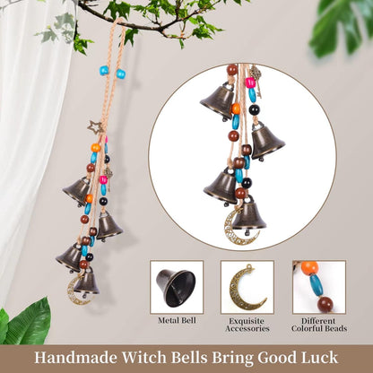 Handmade Witch Bells for Home Door Knob,Witch Decor Jingle Bell for Home Protection,2pc Brass Bells Hanging Witchcraft Witch Stuff Wicca Supplies Wreath Bell Wiccan Magic Wind Chimes